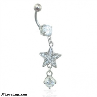 Navel ring with dangling jeweled star and gem, piercing navel forum, navel piercing gallery, jewelry rings navel rings, sexual benefits for having tongue rings, non-pierce nipple rings