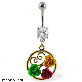 Navel ring with dangling multi-colored roses in a circle, pregnant navel rings, problems with navel piercing, belly navel rings for sale, adjustable metal cock rings, ring worm on penis pictures