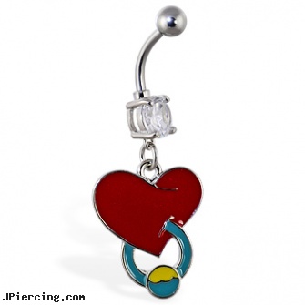 Navel ring with dangling pierced heart, sterling silver navel jewelry, longhorn navel ring, signs of navel piercing infection, india nose pin nose stud nose ring gold diamond retail, eyebrow rings