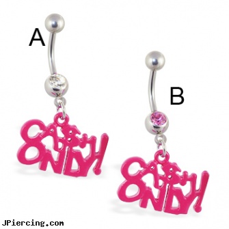 Navel ring with dangling pink \"CASH ONLY\", pearl navel ring, navel shields, versace navel ring, how do cock rings work, cock ring how they work