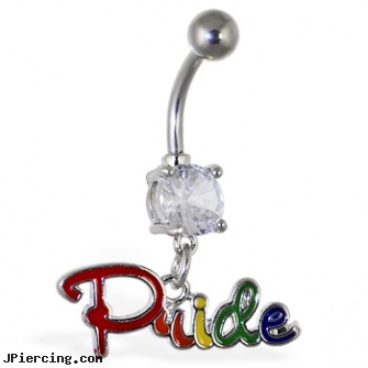 Navel ring with dangling rainbow \"Pride\", palm tree navel rings, navel belly rings, padlock navel ring, belly bottin rings, matching tongue and belly rings