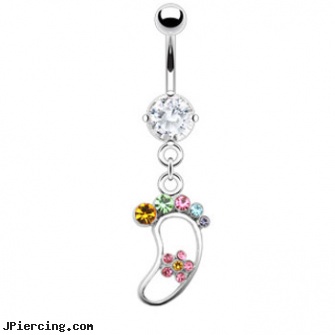 Navel ring with dangling rainbow foot with flower, pictures of navel piercings, cons to navel piercings, navel piercing ideas for free, starter ear rings bulk wholesale, gold nipple piercing rings