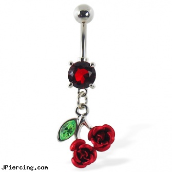 Navel ring with dangling rose cherries, navel piercing tool, navel piercing experiense, navel ring gauge sizes, body jewelry nose ring, belly ring stories