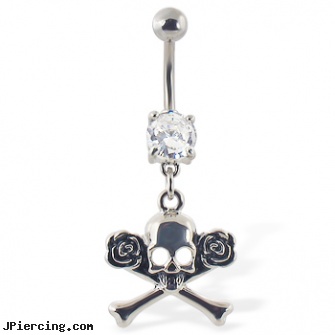 Navel ring with dangling skull and crossbones with roses, aftercare of navel piercing, navel piercing red bumps, belly button rings or navel rings, belly button rings logo, changing nose invisible ring