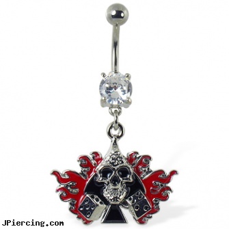 Navel ring with dangling skull with spades, dice, and flame, bad navel piercings pictures, parents of teens who want navel piercings, pisces navel rings, inexpensive cheap tongue rings, cock rings ball splitters