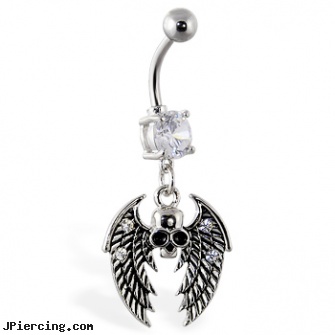 Navel ring with dangling skull with wings, navel retainer, sunshine navel rings, nose navel tongue rings playboy, jelly cock rings, initial belly rings