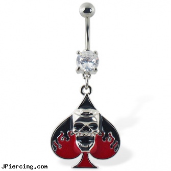 Navel ring with dangling spade and skull, information on navel peircing, navel piercing needle, nemo navel jewelry, nose ring clip, penis enlargement rings