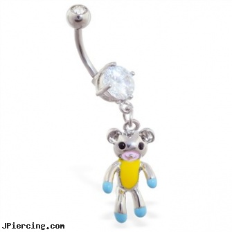 Navel ring with dangling teddy bear, belly navel ring, cheap navel rings, navel piercing healing taken out, infected lip rings, ozzy tongue rings