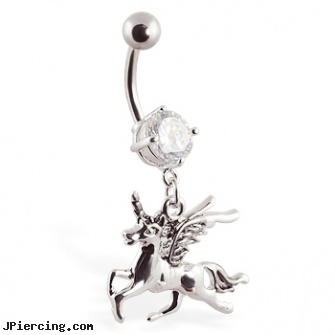 Navel Ring With Dangling Unicorn, tongue piercing navel piercing, belly button rings navel jewelry, piercing navel and photographs, rings cock, 16g belly button rings