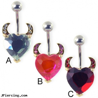 Navel ring with heart and devil horns, navel piercing tool, fake navel ring, fake navel rings, lip piercing rings, how to change nose ring