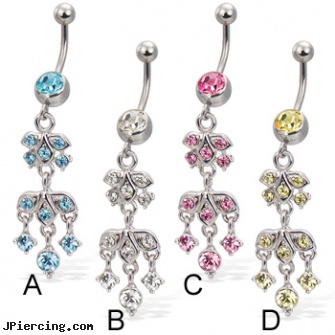 Navel ring with jeweled tiered charm, navel piercing jewelry, low rider pants navel ring sex, pictures of navel piercing, puerto rican belly rings, alchemy cock ring