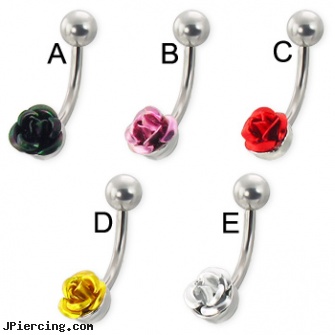 Navel ring with small metal rose, navel piercing do it yourself, navel steel belly button, quad navel piercing, superman belly ring, buy tongue rings