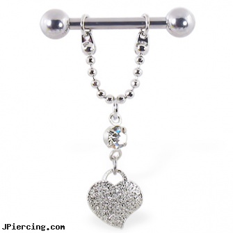 Nipple ring with dangling chain and heart, 12 ga or 14 ga, nipple piercings and brest feeding, extrem nipple piercing, information on nipple peircings, what is the purpose of cock ring, the penis rings method