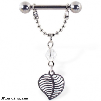 Nipple ring with dangling chain and leaf, 12 ga or 14 ga, piercings nipple, nipple percing, britney spears nipple piercing, flesh tongue ring, belly ring display case