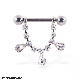 Nipple ring with dangling jeweled chain and teardrop gems, 12 ga or 14 ga, nipple ring king, ring nipple pierce corset chain, playboy nipple rings, cock ring picture, when can you change tongue ring