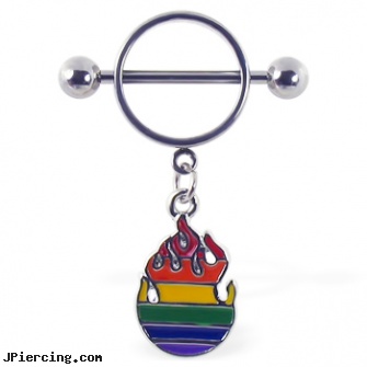 Nipple ring with dangling rainbow flame, nipple rings non piercing circular slip on, nipple jewelry pierce, female model nipple piercing, non piercing penis ring jewelry, ultimate cock ring
