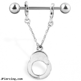 Nipple Ring with Handcuff, 14 Ga, nipple ring jewery, playboy nipple rings, nipple jewelry sale non pierced, push cock ring, tigger slave belly ring