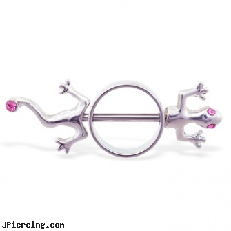 Nipple ring with jeweled lizard, female nipple piercing information, fake nipple rings, body piercing photos nipple, unique belly rings, how to change nose ring