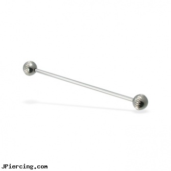 Notched ball long barbell (industrial barbell), 16 ga, curved earrings screw balls, mm eyebrow balls, navel rings football, cock ring prolong ejaculation instruction, long nose piercing pin