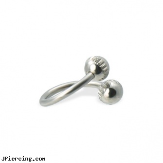 Notched ball twisted eyebrow ring, 16 ga, replacement ball for eyebrow ring, rhinestone dimple ball charm belly ring, cock and ball ring, twisted barbell, noseand eyebrow piercing