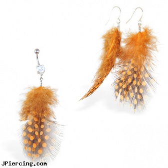 Orange Polka dot Feather Belly Ring and Earring Set, orangevale ca body piercing shops permanent attractions, cheerleader belly rings, belly piercings, penis belly piercings, penis constriction rings