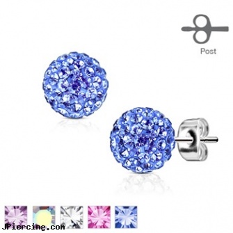 Pair Of 316L Surgical Steel Stud Earring With Multi Crystal Ferido Ball, torn penis piercing repair, 316l jewelry cards, navel jewelry surgical stainless steel internal thread, surgical steel belly rings, surgical steel navel jewelry