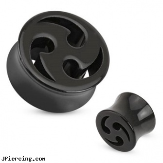 Pair Of Acrylic Saddle Plugs with Swirl Cut-Out, torn penis piercing repair, acrylic tongue barbells, acrylic tongue rings, acrylic ear body jewelry, non piercing saddle valve