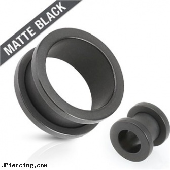Pair Of Double Flared Screw-Fit Tunnels Surgical Steel Solid Matte Black, torn penis piercing repair, double captive ring body jewelry, double tongue piercings, double slave tongue ring, curved earrings screw balls