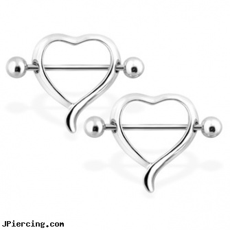 Pair Of Heart Shaped Nipple Rings, 14 Ga, torn penis piercing repair, pink heart belly ring, heart pics, tongue piercing and hole in the heart, 18ga l-shaped nose stud