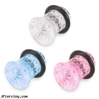 Pair Of Single Flare Cracked Glass Plugs, torn penis piercing repair, single use piercing kits, body jewelry single earings, nose rings with glasses, pyrex glass body jewelry