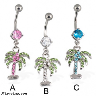 Palm belly button ring, palm tree navel rings, celestial belly rings, belly jewery, discount belly rings, initial belly button ring