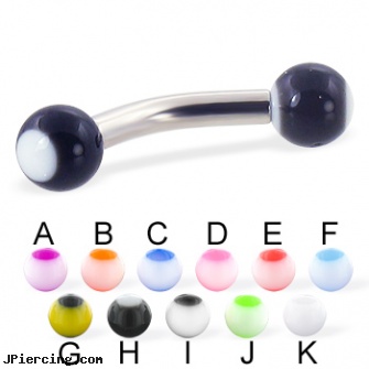 Panda ball curved barbell, 10 ga, replacement ball for eyebrow ring, adult cock and ball rings, black onyx ball stud, labret curved spike, curved spike labret jewlery
