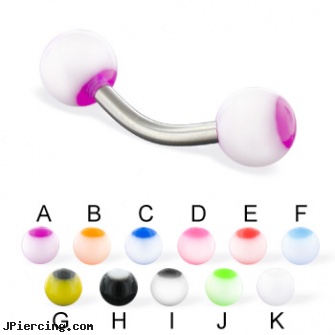 Panda ball curved barbell, 14 ga, body jewelry replacement balls, ball rings, small balled labret, 14g curved spike eyebrow ring, labret curved spike