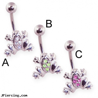 Pave jeweled frog belly ring, gold jeweled labret ring, jeweled labrets, 18g jeweled labrets, frog tongue rings, frog navel rings