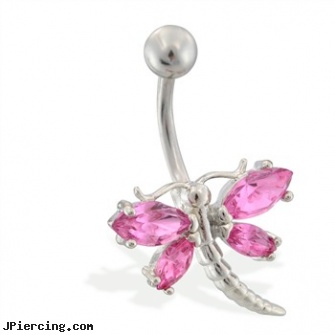 Pink jeweled dragonfly belly ring, pink eye infections to you children, pink crystal playboy bunny navel ring, pink nose piercing, gold jeweled labret ring, 18g jeweled labrets