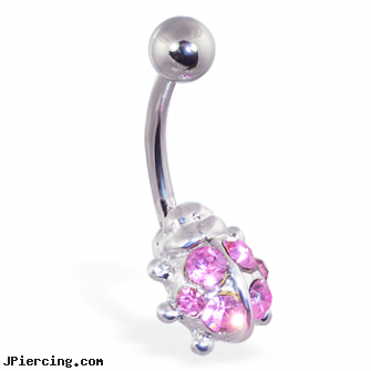 Pink jeweled ladybug belly ring, pink clit, pink belly rings, pink nipple rings, jeweled labrets, jeweled belly rings