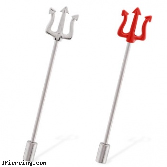 Pitchfork industrial straight barbell with cylinder end, 14 ga, industrial ear cartilage piercing, horizontal industrial piercing, industrial peircings, straight nose stud, straight barbell clear retainer