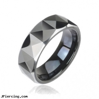 PVD Black Tungsten Carbide Ring with Triangular Prism Cut Design, blackhole body piercing, black body piercing jewelery, black pussy photos, ferrarri belly button rings, nose rings for sale