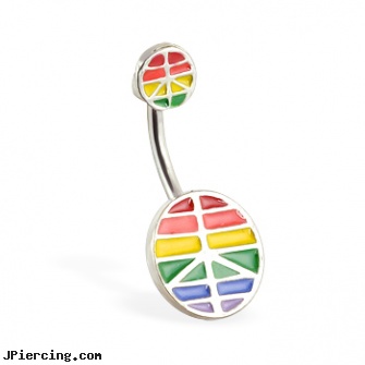 Rainbow double peace sign belly ring, plastic rainbow ear body jewelry, rainbow belly button jewelry, acrylic rainbow belly ring, double lobe peircing, double braided nipple ring