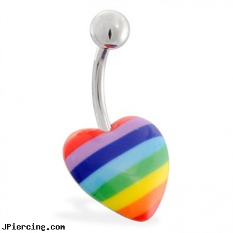 Rainbow heart belly ring, rainbow belly button jewelry, rainbow twister belly ring, plastic rainbow ear body jewelry, heart tattoos, body jewelry blue heart