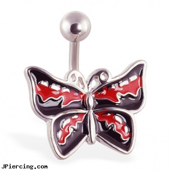 Red and black butterfly belly ring, black whole body piercing, black line titanium body jewelry jewelry nipple, black penis piercing pic, butterfly rings, butterfly pics