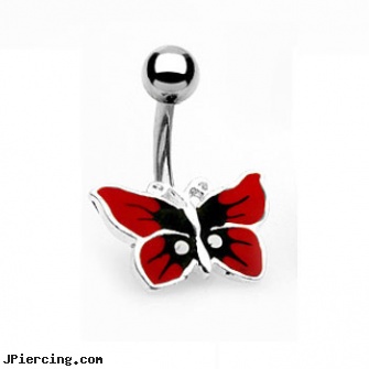 Red butterfly belly ring, butterfly pics, butterfly tongue rings, iron butterfly body piercings shop, belly rings cheerleading, belly button piercing instructions