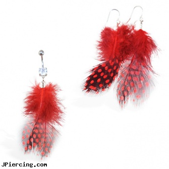 Red Polka dot Feather Belly Ring and Earring Set, mood belly rings, tazmanian devil belly button ring, tounge and belly rings, adult cock and ball rings, carbon fiber nipple rings