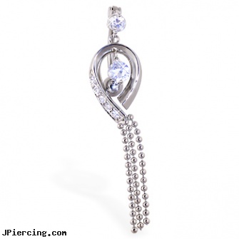 Reversed belly button ring with dangling jewels and chains, reversed navel piercing gallery, reversed celtic navel ring, hot belly ring, care for belly button piercing, belly jewelry