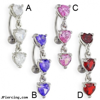 Reversed belly ring with dangling jeweled hearts, reversed celtic navel ring, reversed navel piercing gallery, care bear belly rings, cheerleader belly rings, risks of belly button piercing getting infected