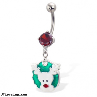 Rudolph Christmas Belly Button Ring, christmas belly button rings, christmas belly navel rings, christmas body jewelry, male belly rings, belly button piercing reasons