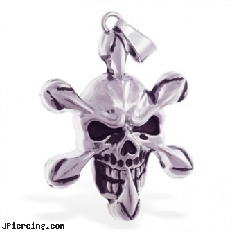 Silver alloy skull and crossbones pendant, silver nose stud, silver non piercing jewelry, sterling silver nose studs, skull labret, punisher skull labret jewellery