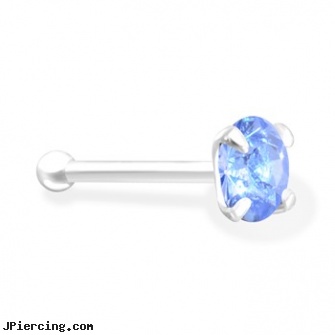 Silver Nose Bone with 2mm Light Blue CZ, silver cock rings, adjustable silver cock ring, silver navel ring, diamond nose rings vancouver, nose piercing site