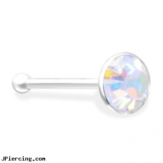 Silver Nose Bone with AB Gem, cheerleader belly rings titanium or sterling silver, silver nipple rings, nonpiercing silver body jewelery, significance of nose piercing, pretty nose studs