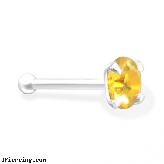 Silver Nose Bone with Citron CZ, silver jewelry, silver nose rings, silver nose stud, piercing nose with gun, hiding nose piercings